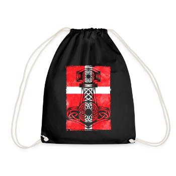 Denmark flag with Mjölnir - Drawstring Bag - black - Front