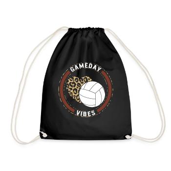 Volleyball Shirt, Game Day Vibes Leopard Heart - Drawstring Bag - black - Front