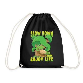 Slow Down And Enjoy Life für einen Schildkröten - Turnbeutel - Schwarz - Vorne