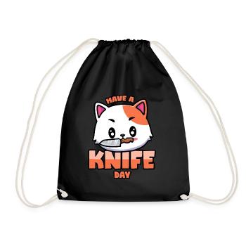 Cat with knife: Have A Knife Day - Drawstring Bag - black - Front