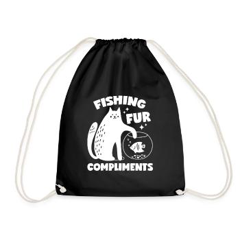 Cat and Fish: Fishing For Compliments - Drawstring Bag - black - Front