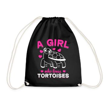 Land Tortoise Turtle Lover Girl - A girl who - Drawstring Bag - black - Front