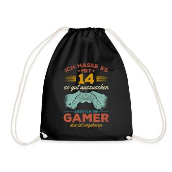 Video Gaming 14. Geburtstag Zocken 14 Jahre Video - Turnbeutel - Schwarz - Vorne