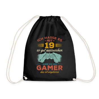 Video Gaming 19. Geburtstag Zocken 19 Jahre Video - Turnbeutel - Schwarz - Vorne