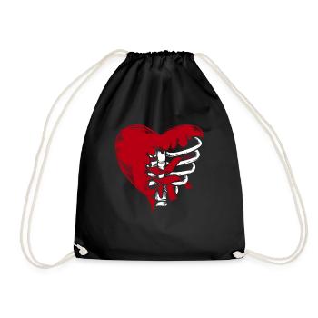 Ribcage Heart Ribbon Gothic Bones Skeleton Death - Turnbeutel - Schwarz - Vorne