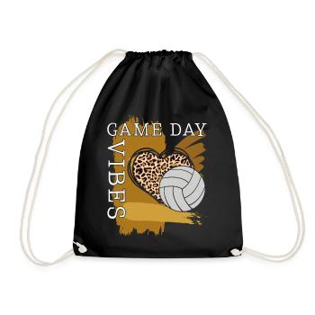 Volleyball Shirt, Game Day Vibes Leopard Heart - Drawstring Bag - black - Front
