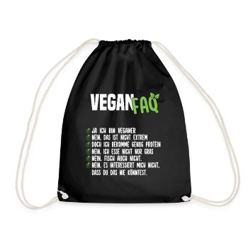 Vegan FAQ - Lustiger Veganer Spruch - Turnbeutel - Schwarz - Vorne