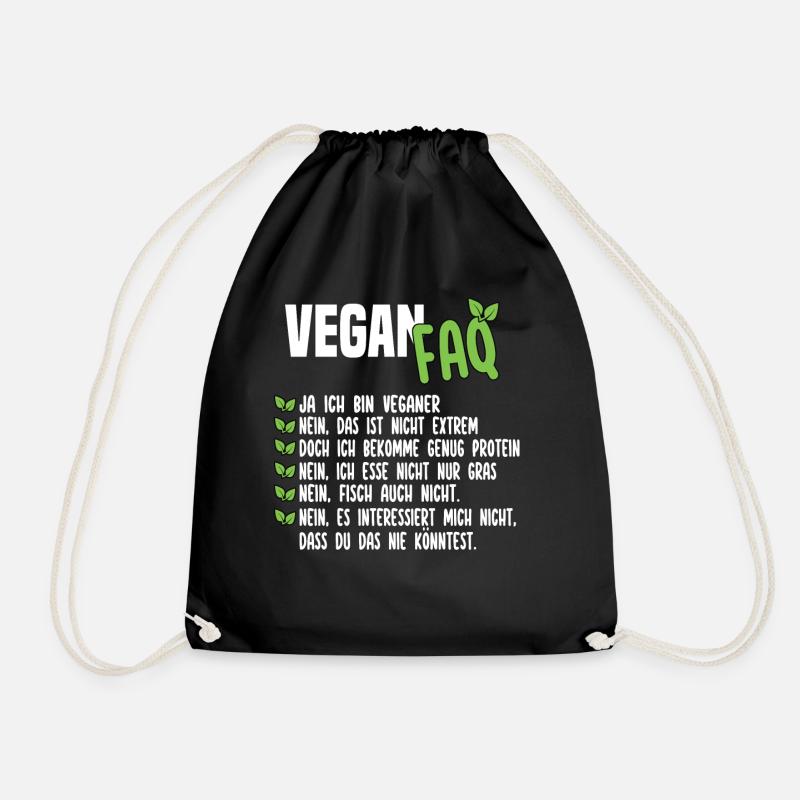 Vegan FAQ - Lustiger Veganer Spruch - Turnbeutel - Schwarz