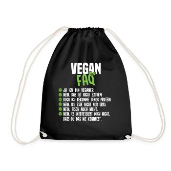 Vegan FAQ - Lustiger Veganer Spruch - Turnbeutel - Schwarz - Vorne