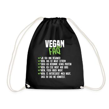 Vegan FAQ - Lustiger Veganer Spruch - Turnbeutel - Schwarz - Vorne