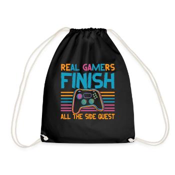 Real Gamers Finishes All The Side Quests - Video G - Drawstring Bag - black - Front