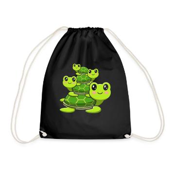 Stacked turtles, cute turtles, - Drawstring Bag - black - Front