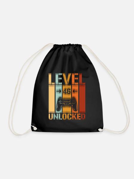 46th Birthday Level 46 unlocked - Drawstring Bag - black