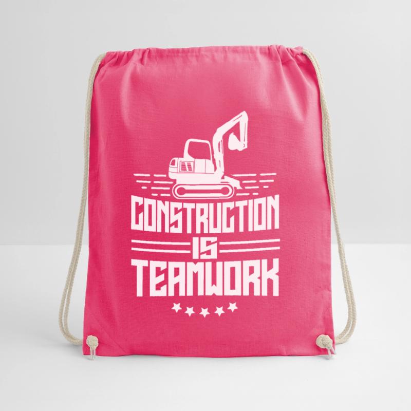 Construction work is teamwork Teamwork Construction Construction site Drawstring Bag