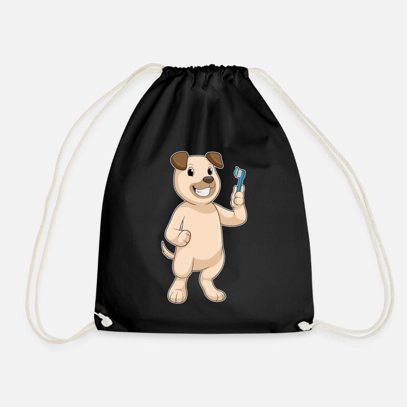 Hund mit Zahnbürste - Turnbeutel - Schwarz
