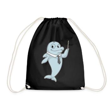 Dolphin Teacher Pointing Stick School - Drawstring Bag - black - Front
