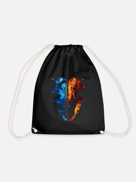 Saxophone Red Blue Fire Musical Instrument - Drawstring Bag - black