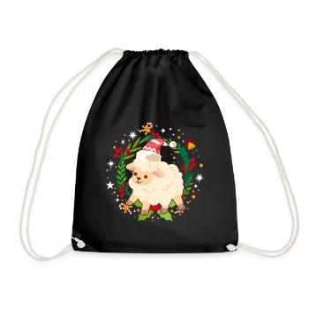 Ugly Christmas Sheep Pattern Knitted Xmas Christ Child - Drawstring Bag - black - Front