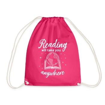 Reading Will Take You Anywhere Adventure Book - Drawstring Bag - fuchsia - Front