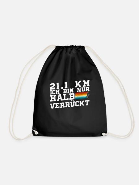21,1 Km Ich Bin Nur Halb Verrückt - Halbmarathon - Turnbeutel - Schwarz