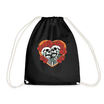 True Love Last Gothic Bones Skeleton Roses Death - Drawstring Bag - black - Front