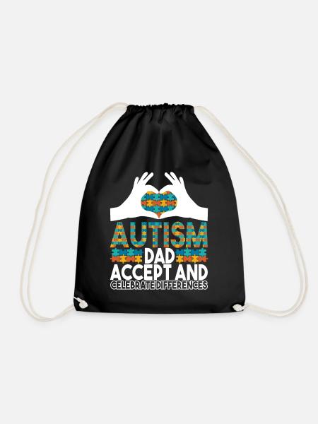 Autistic Autism Papa Autistic - Drawstring Bag - black