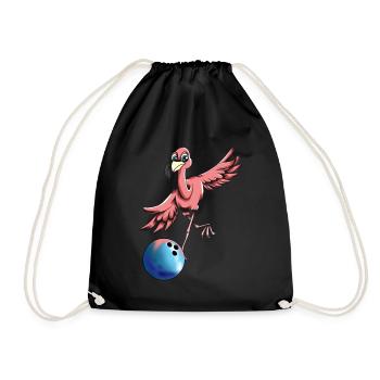 Bowling Flamingo Motif Bowling Player Bowler Fan - Drawstring Bag - black - Front