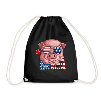 USA Flagge Schweinkostüm Merica Nationalfeiertag - Turnbeutel - Schwarz - Vorne