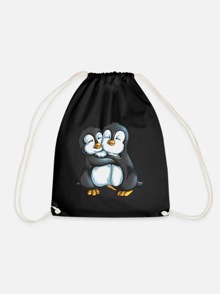 Two cuddly emperor penguin New Zealand seas - Drawstring Bag - black