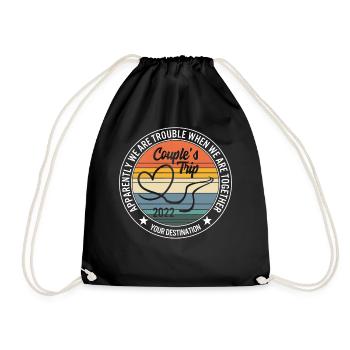 Couple's Trip 2022 Shirt, Vintage We Are Trouble - Drawstring Bag - black - Front