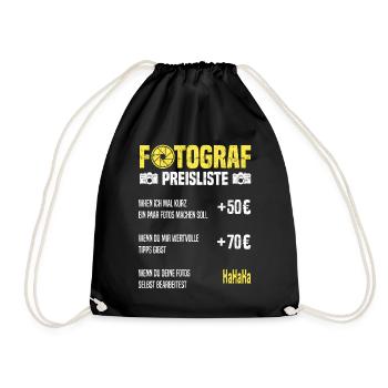 Photographer Price List Photographers Price List Photographer - Drawstring Bag - black - Front