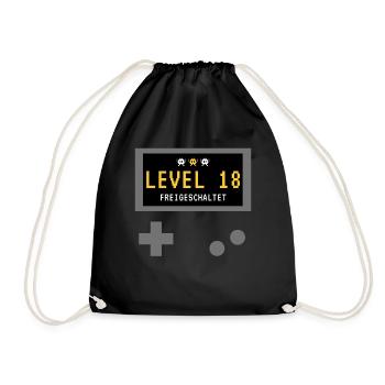 Level 18 freigeschaltet! Gamer Spieler Zocker - Turnbeutel - Schwarz - Vorne