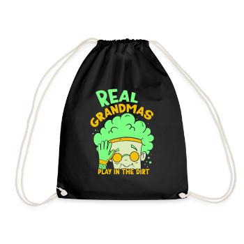 Real Grandmas Play in the Dirt Grandma Grandmother - Drawstring Bag - black - Front