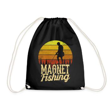 Magnet Fischen Magnetfischer Magnetfischen - Turnbeutel - Schwarz - Vorne