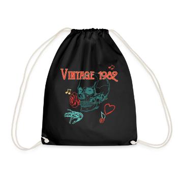 Vintage 1982 Skull Rose Heart Cadeau d’anniversaire - Sac de sport léger - noir - Devant
