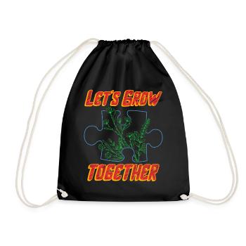 Let's Grow Together Shirt, Puzzle Piece - Drawstring Bag - black - Front
