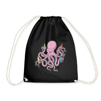 Octopus Student Crayons School - Drawstring Bag - black - Front