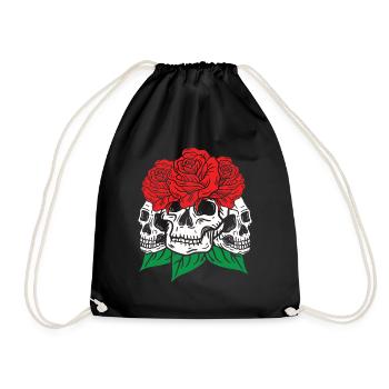 Totenköpfe und Rosen Gothic Knochen Skelett Tod - Turnbeutel - Schwarz - Vorne