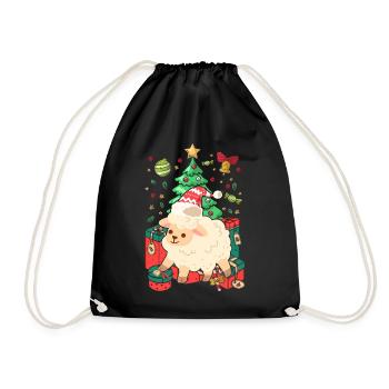 Ugly Christmas Sheep Pattern Knitted Xmas Christ Child - Drawstring Bag - black - Front