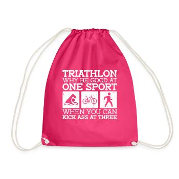 Triathlon Training Lustiges Triathlet Geschenk - Turnbeutel - Fuchsia - Vorne