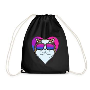 Bisexual Persian Cat Cat - Cat with Glasses - Drawstring Bag - black - Front