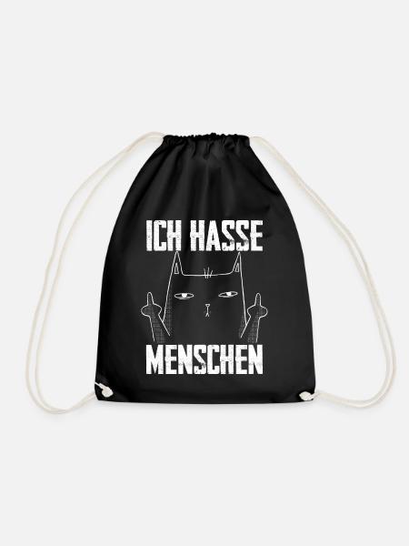 Ich Hasse Menschen Lustige Katze Mittelfinger - Turnbeutel - Schwarz