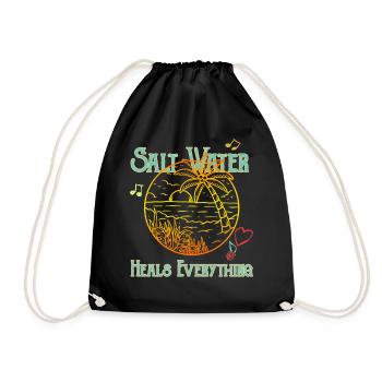 Strandliebhaber-Shirt, Salzwasser heilt alles - Turnbeutel - Schwarz - Vorne