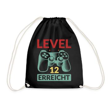 Level 12 Erreicht Gamer - Turnbeutel - Schwarz - Vorne