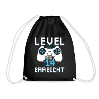 Level 14 Erreicht Gamer - Turnbeutel - Schwarz - Vorne