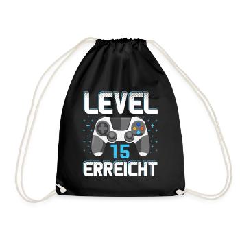 Level 15 Erreicht Gamer - Turnbeutel - Schwarz - Vorne