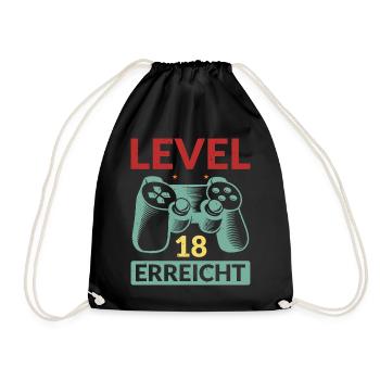 Level 18 Erreicht Gamer - Turnbeutel - Schwarz - Vorne