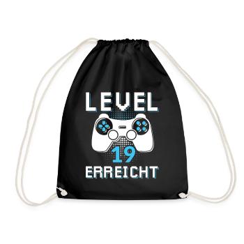 Level 19 Erreicht Gamer - Turnbeutel - Schwarz - Vorne