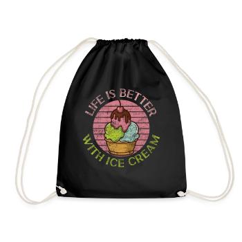 Ice Cream Retro Vintage Life Is - Drawstring Bag - black - Front