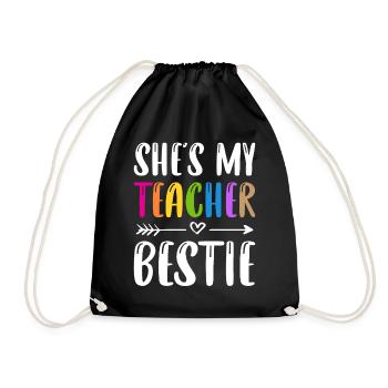 First Day Of School She's My Teacher Beast - Drawstring Bag - black - Front
